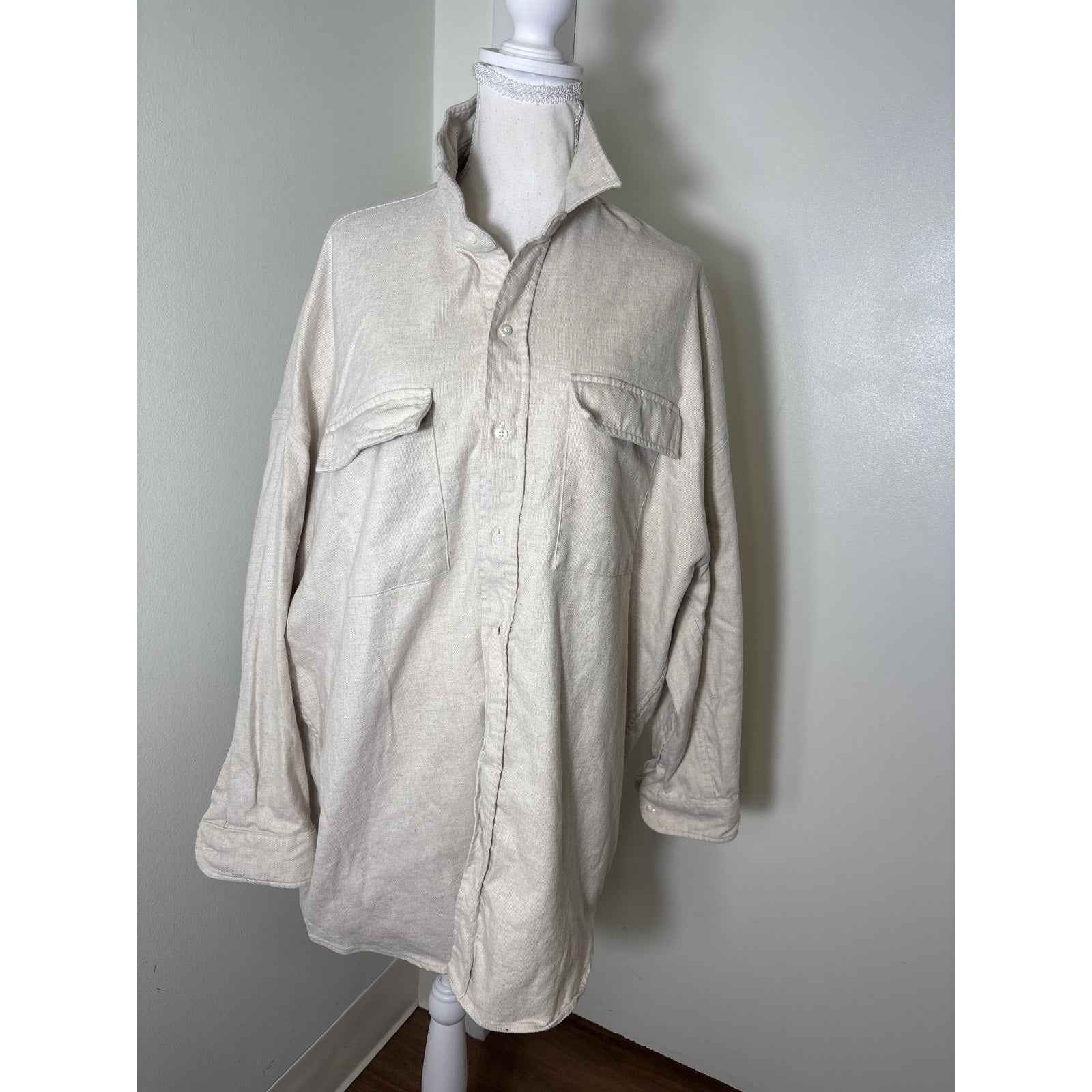 Frank & Eileen Khaki Heavy Linen Cotton Button Up Shirt Sz M/L