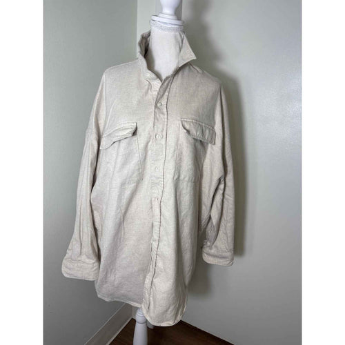 Frank & Eileen Khaki Heavy Linen Cotton Button Up Shirt Sz M/L
