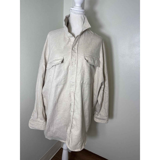Frank & Eileen Khaki Heavy Linen Cotton Button Up Shirt Sz M/L