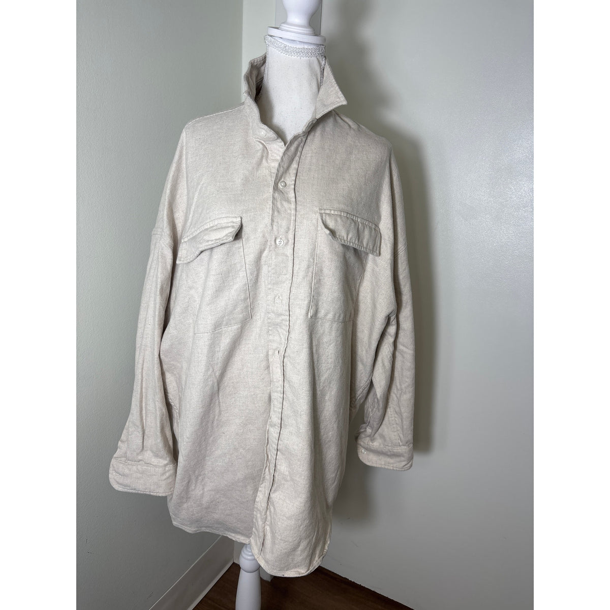 Frank & Eileen Khaki Heavy Linen Cotton Button Up Shirt Sz M/L