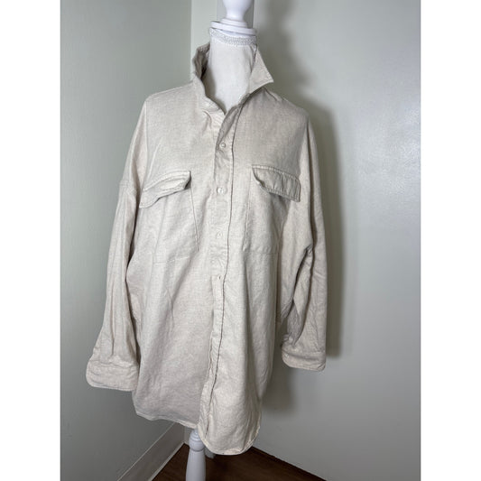 Frank & Eileen Khaki Heavy Linen Cotton Button Up Shirt Sz M/L