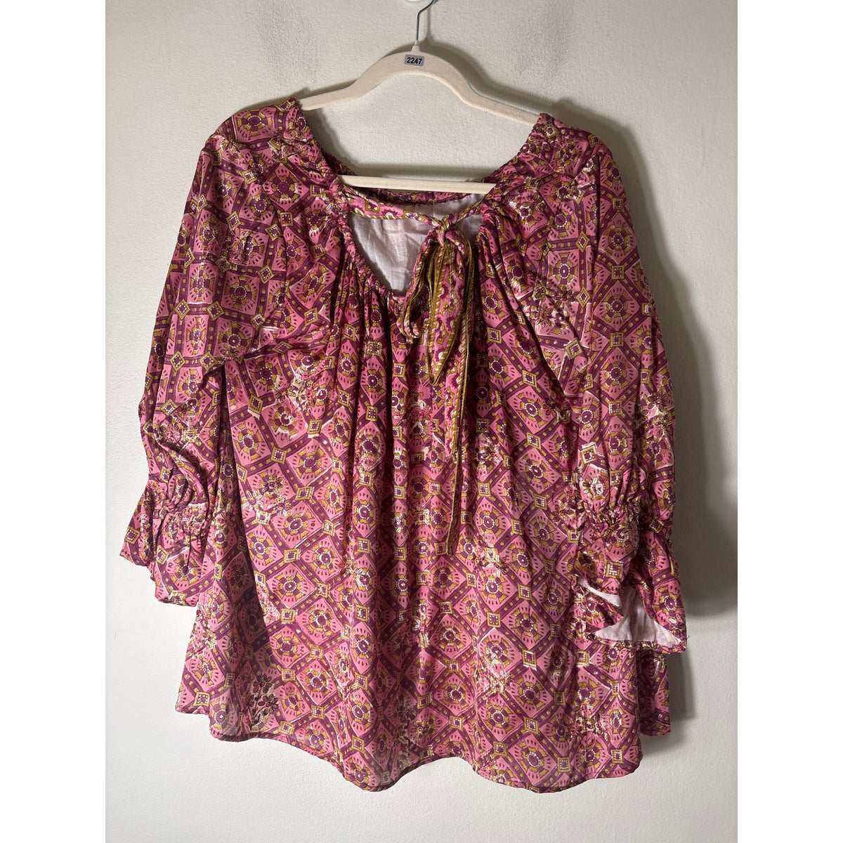 Clara The Label Pink and Gold Accented Blouse Sz S