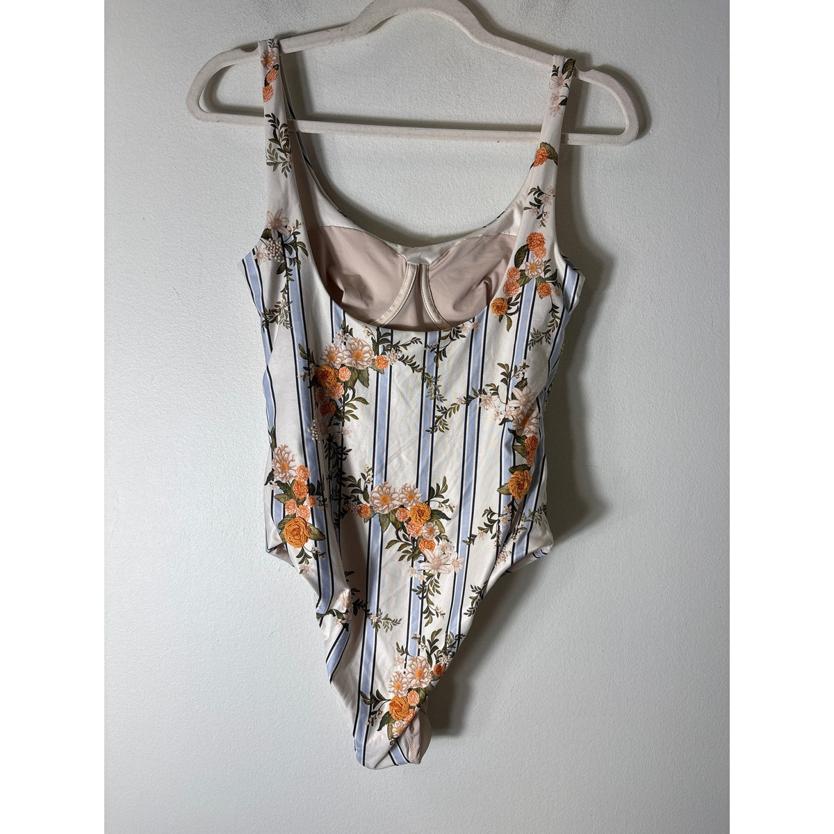 NWT Agua by Aguabendita Light Blue Stripe floral One Piece Swimsuit Sz M