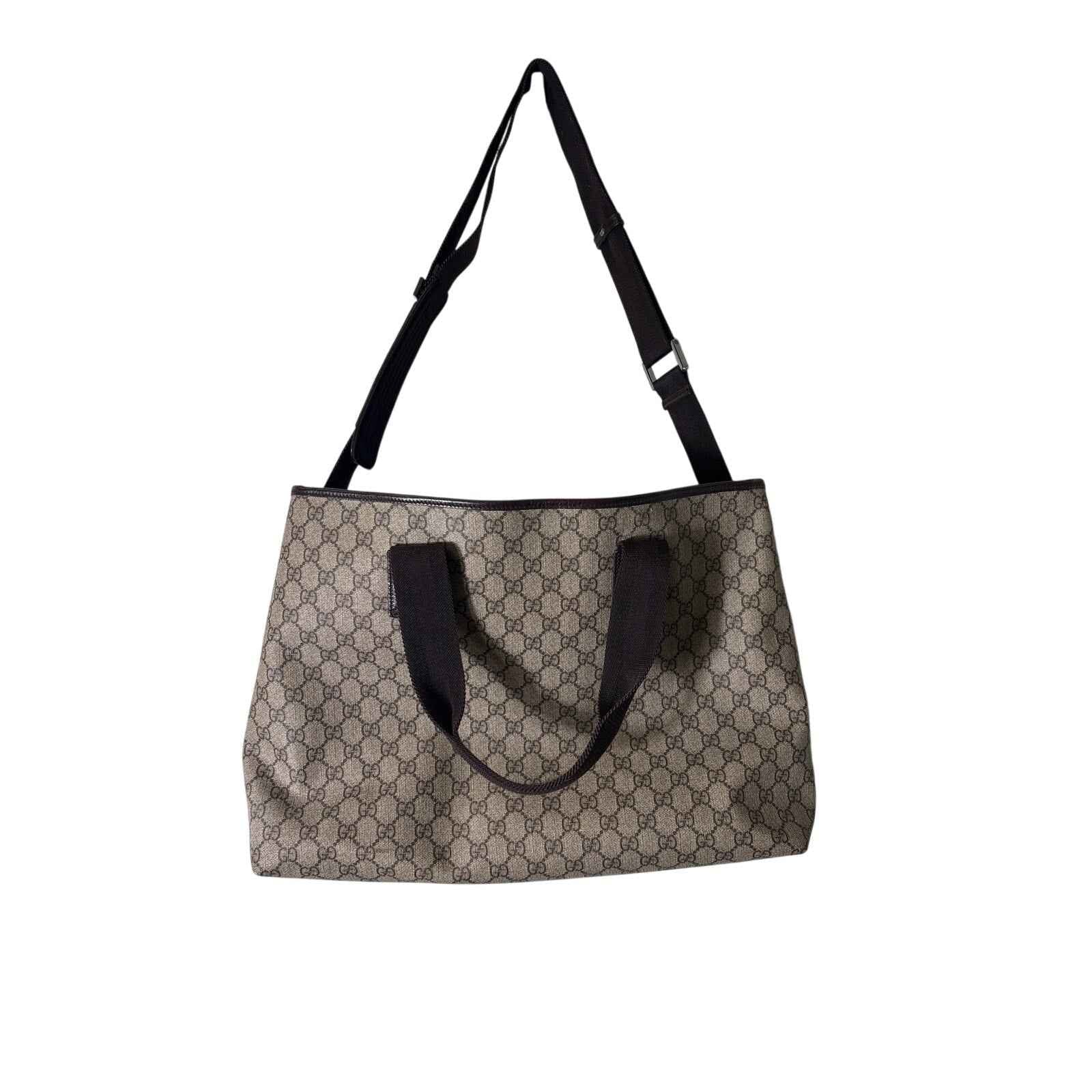 Gucci Brown Vintage Coated Canvas Logo Shoulder Bag Sz 19" Wide X 11" Long