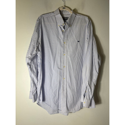 Men's Southern Marsh Blue White Plaid Long Sleeve Button Up Shirt Sz XL