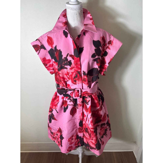 NWT Tuckernuck Pink "Falling Roses" Cap Sleeve Button Up Dress Sz XL