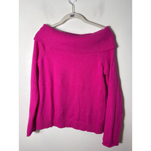 Anthropologie Hot Pink Off The Shoulder Long Sleeve Sweater Sz S