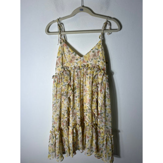 LABIZ Los Angeles Yellow Floral Spaghetti Strap Mini Dress Sz M