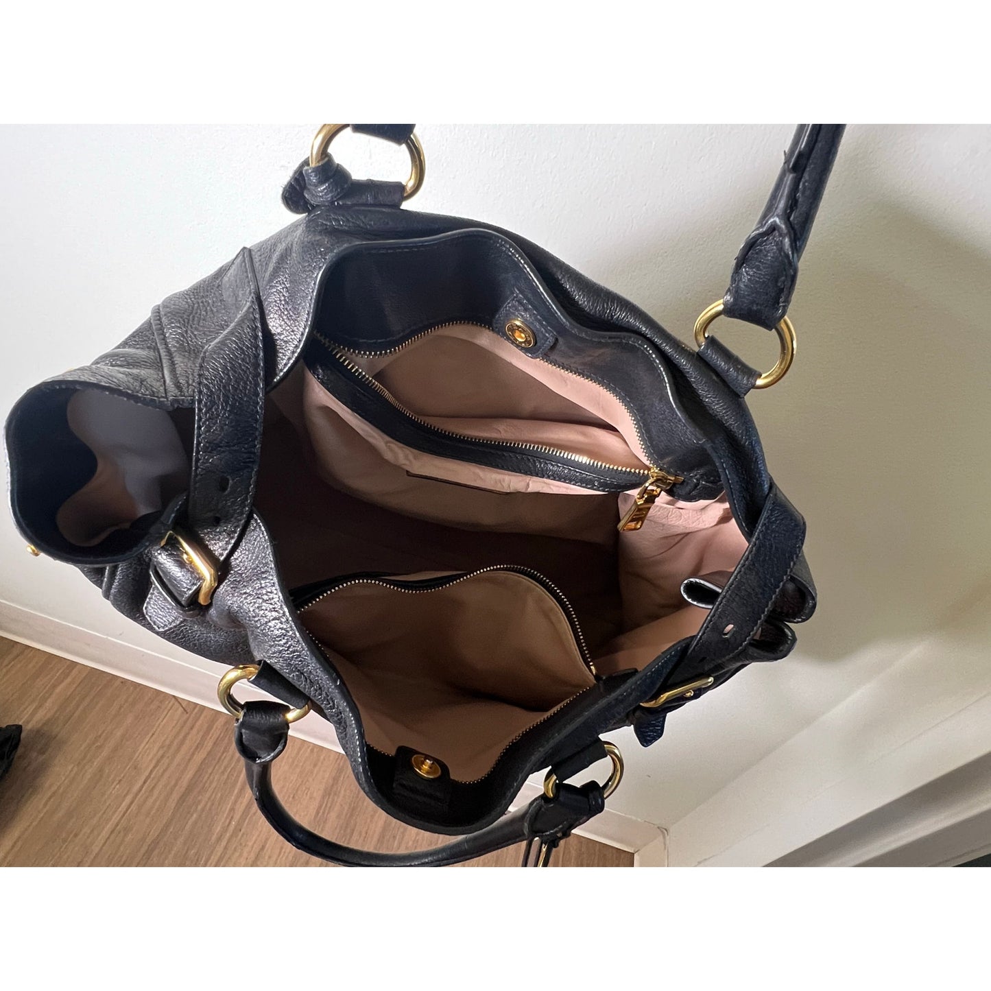 Prada Black Leather Expandable Tote Bag