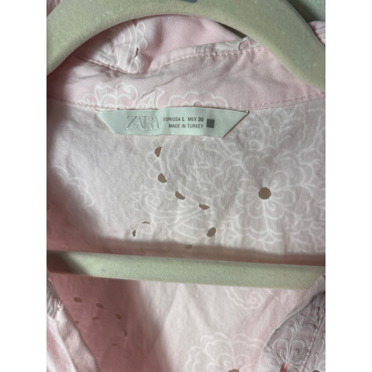 Zara Pink and White Floral Laser Cut Cotton Dress Sz L