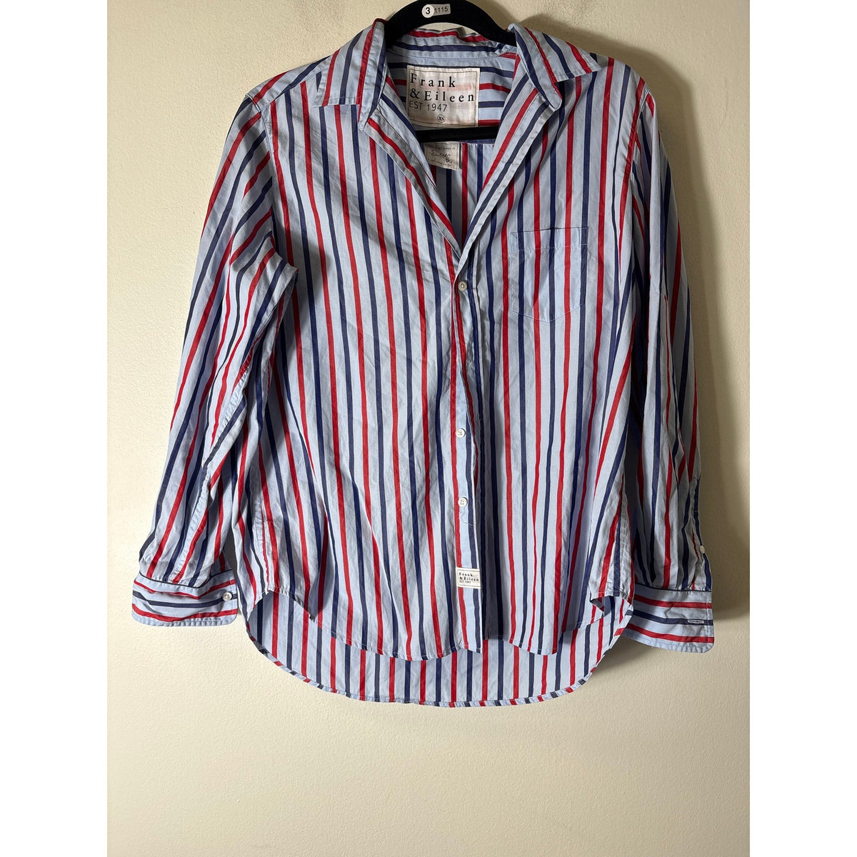 Frank & Eileen Light Blue Red Stripe Button Up Shirt Sz XS