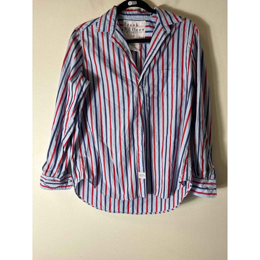 Frank & Eileen Light Blue Red Stripe Button Up Shirt Sz XS