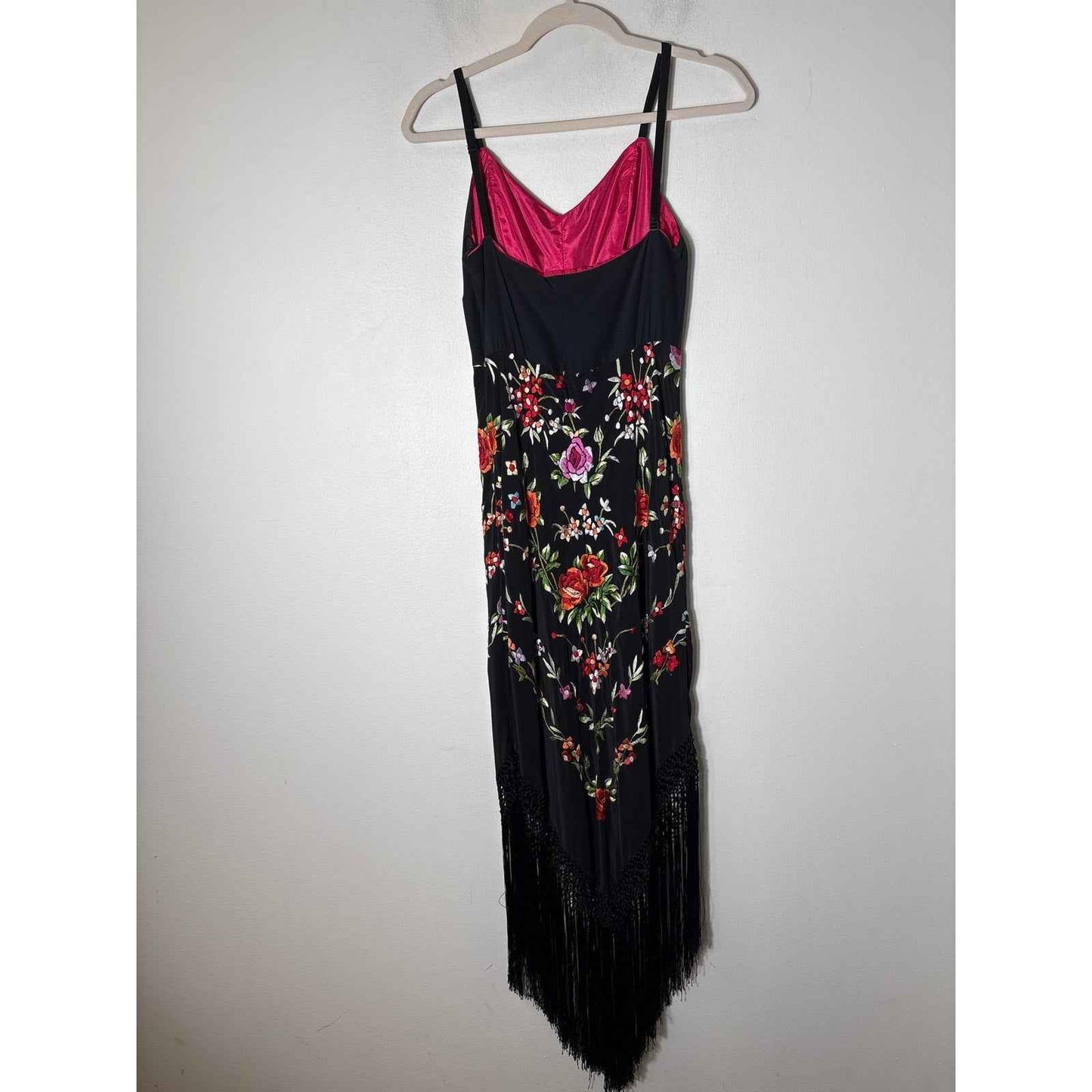 Corey Lynn Calter Black Floral Embroidered Silk Long Evening Dress Sz S