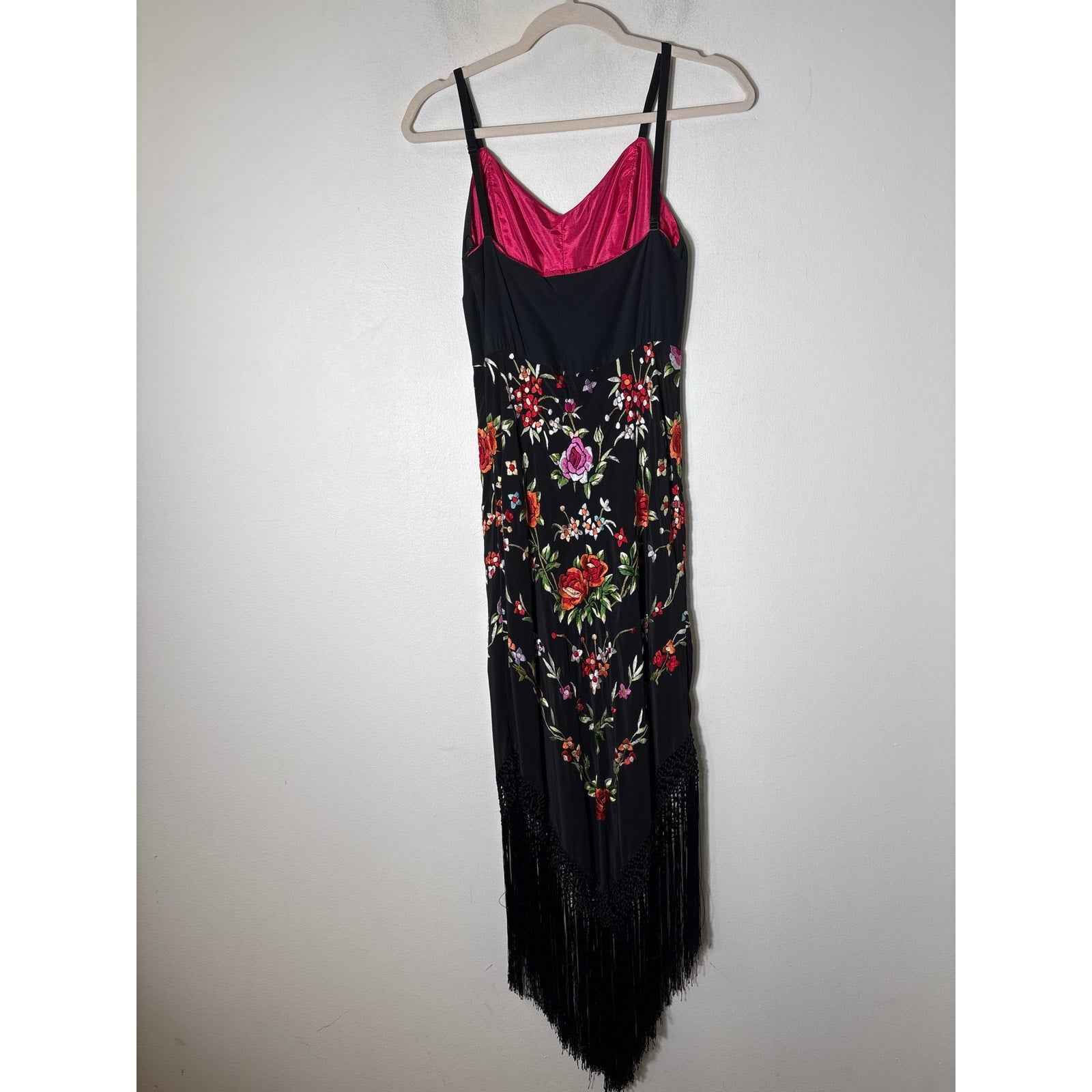 Corey Lynn Calter Black Floral Embroidered Silk Long Evening Dress Sz S
