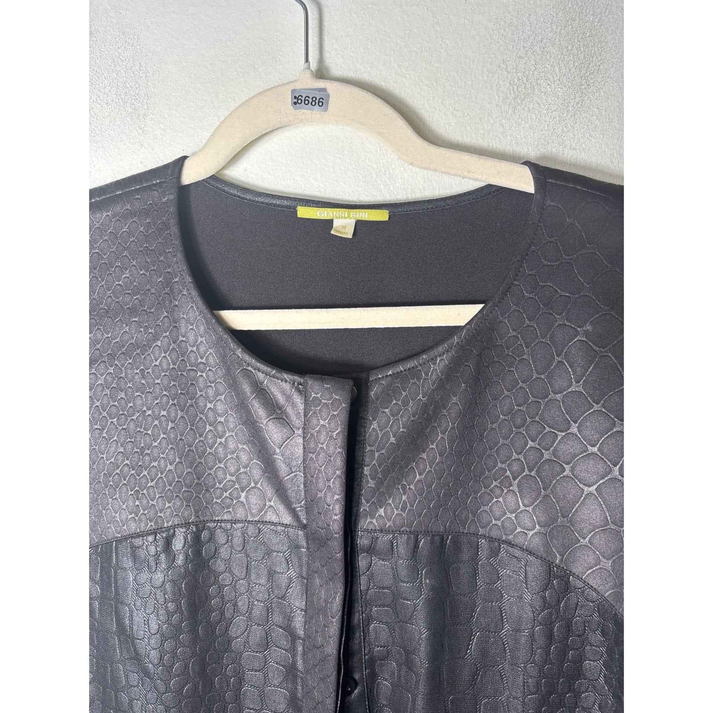 Gianni bini Black Croc Print Button Up Blouse Sz M