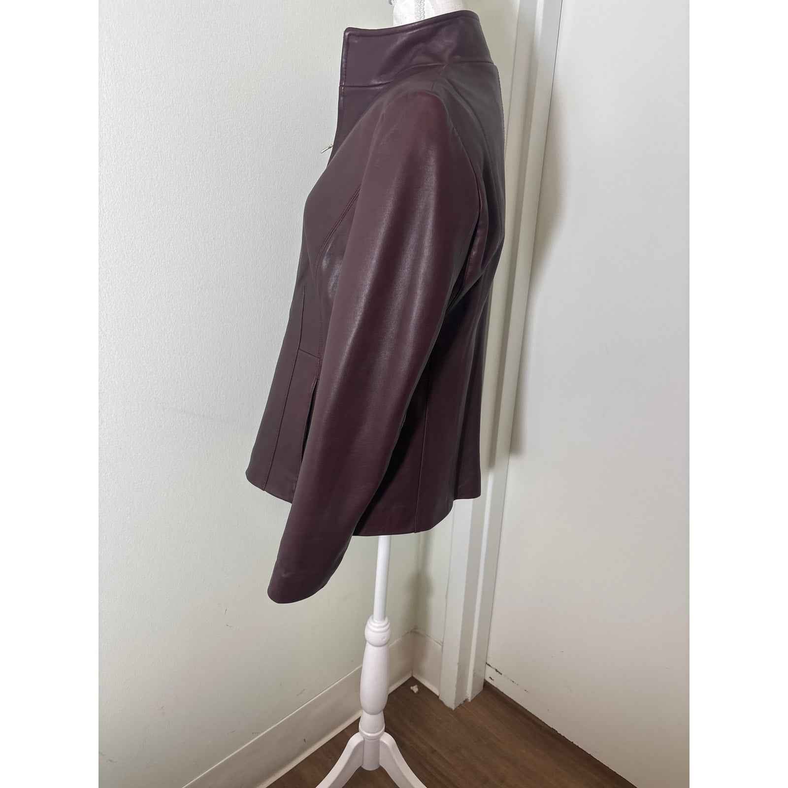 Cole Haan Merlot Lamb Skin Leather Jacket Sz M