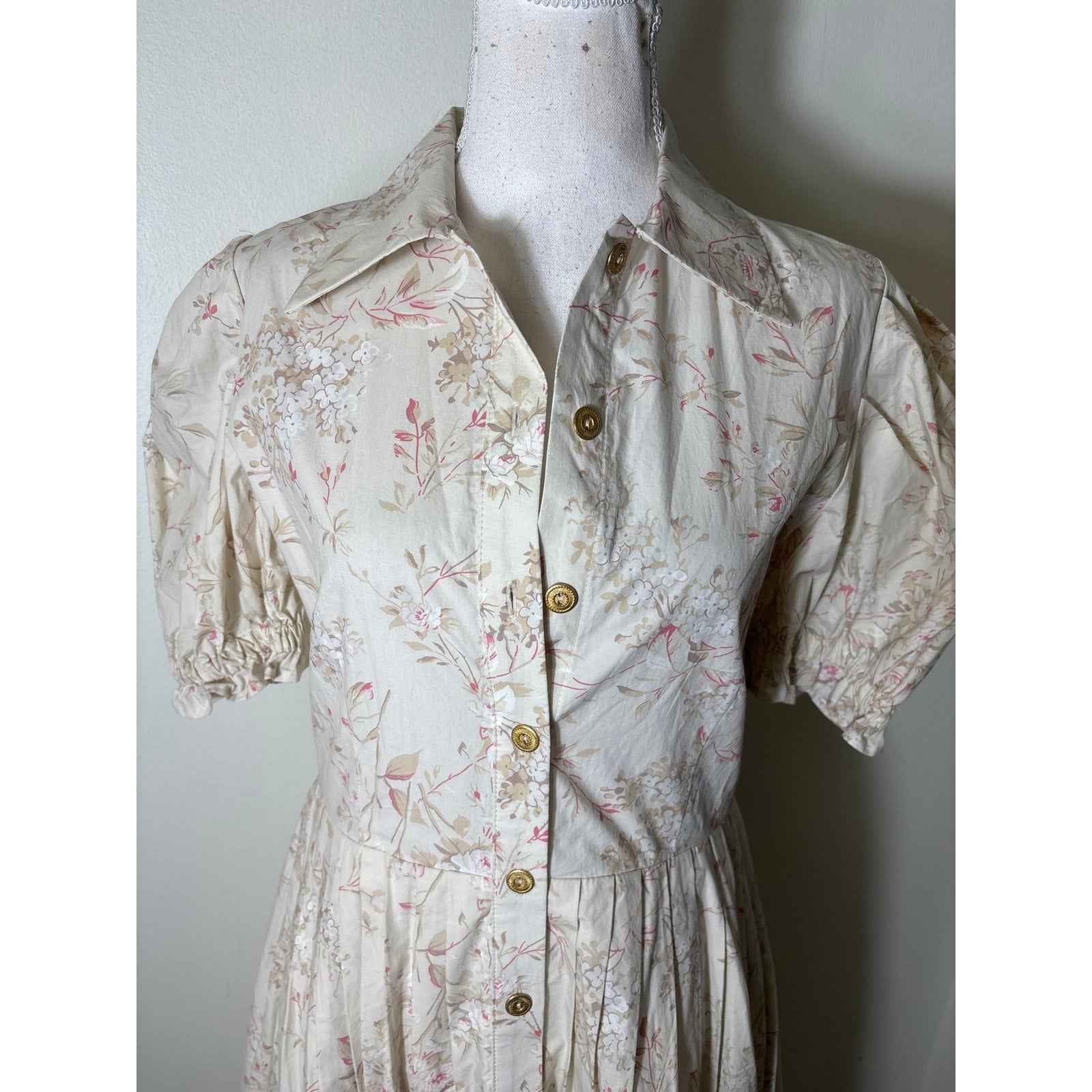 NWT Buru Laura Floral Puff Sleeve Shirt Dress Sz S
