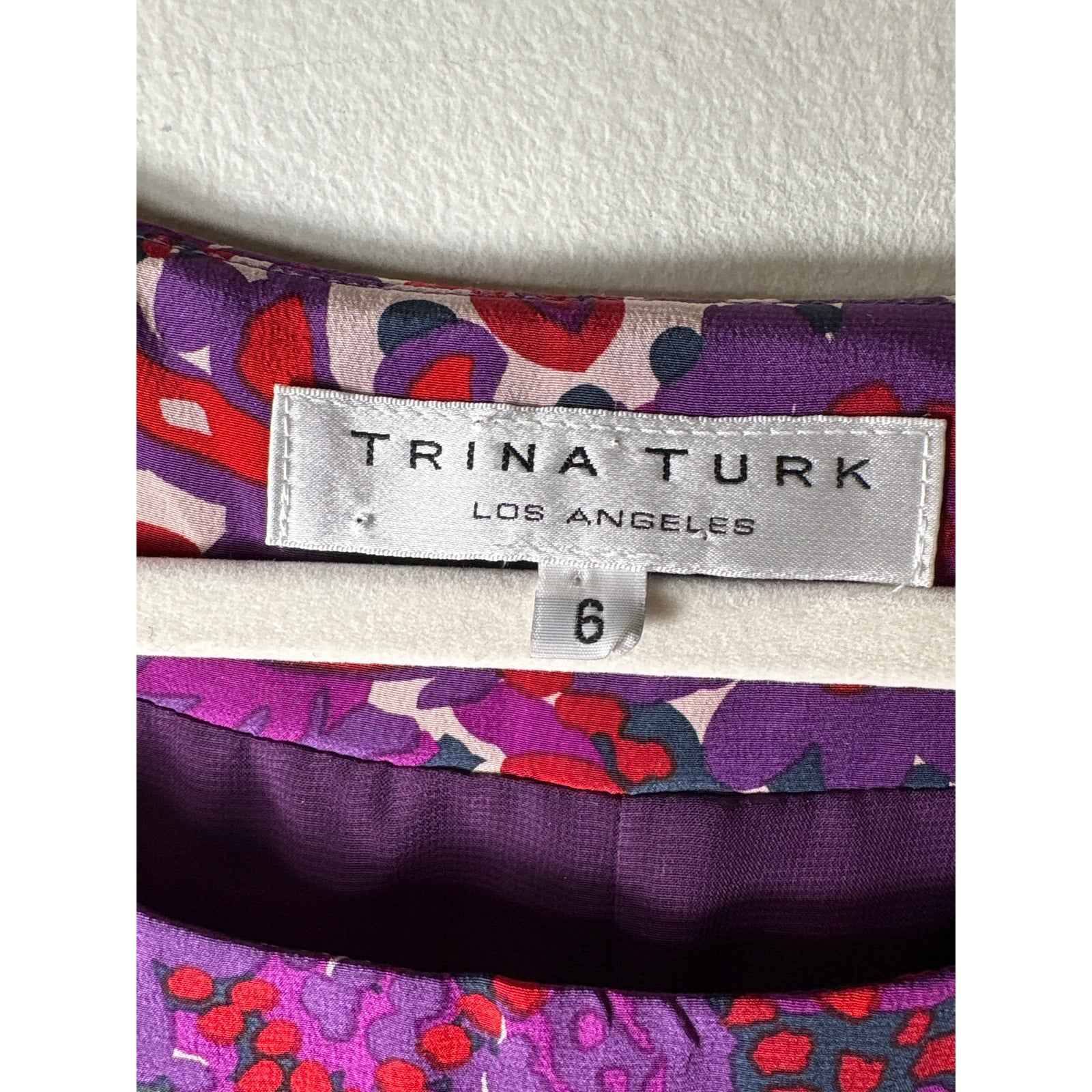 Trina Turk Red and Purple Print Mini Dress Sz 6
