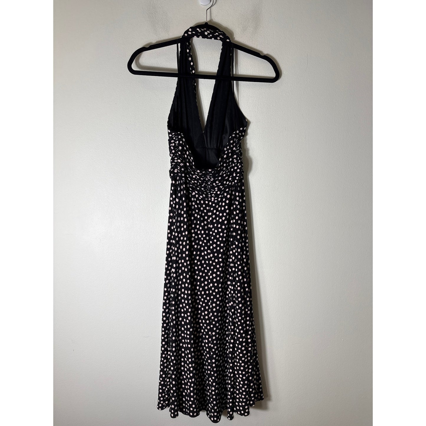 Anne Klein Black and White Polka Dot Midi Halter Dress Sz 8