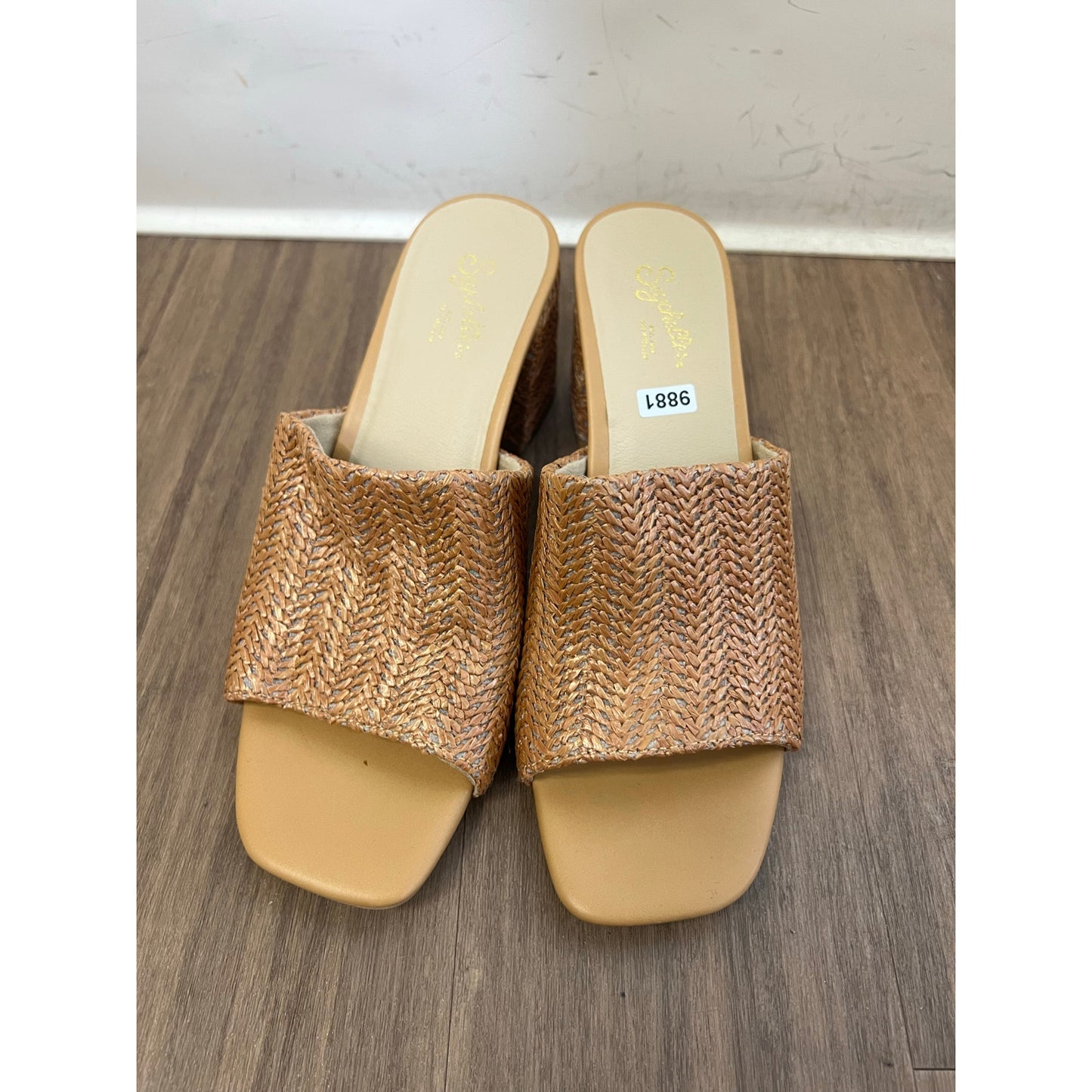 Sychelles Tan Natural Fiber Woven Slide Sandal Sz 8