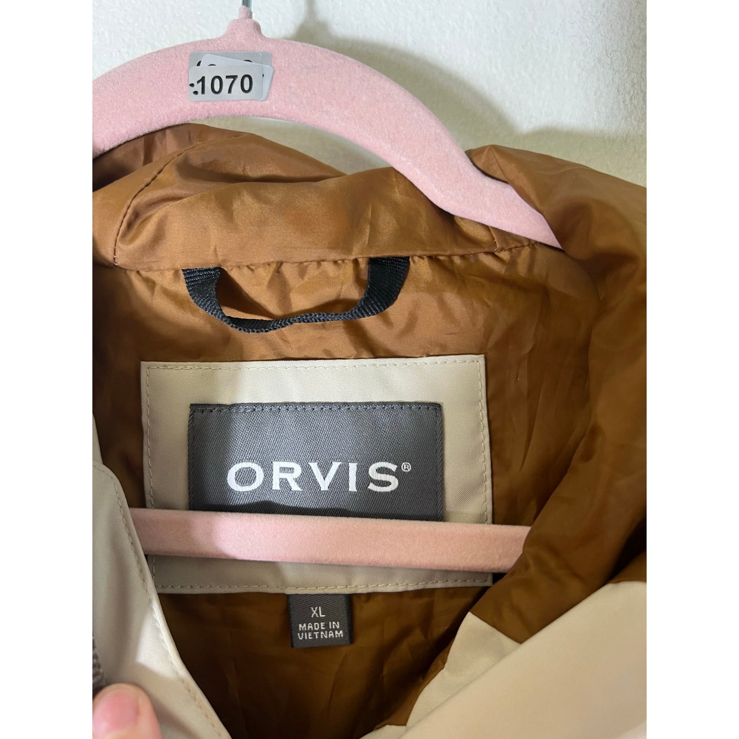 Orvis Tan Lightweight Rain Jacket Sz XL