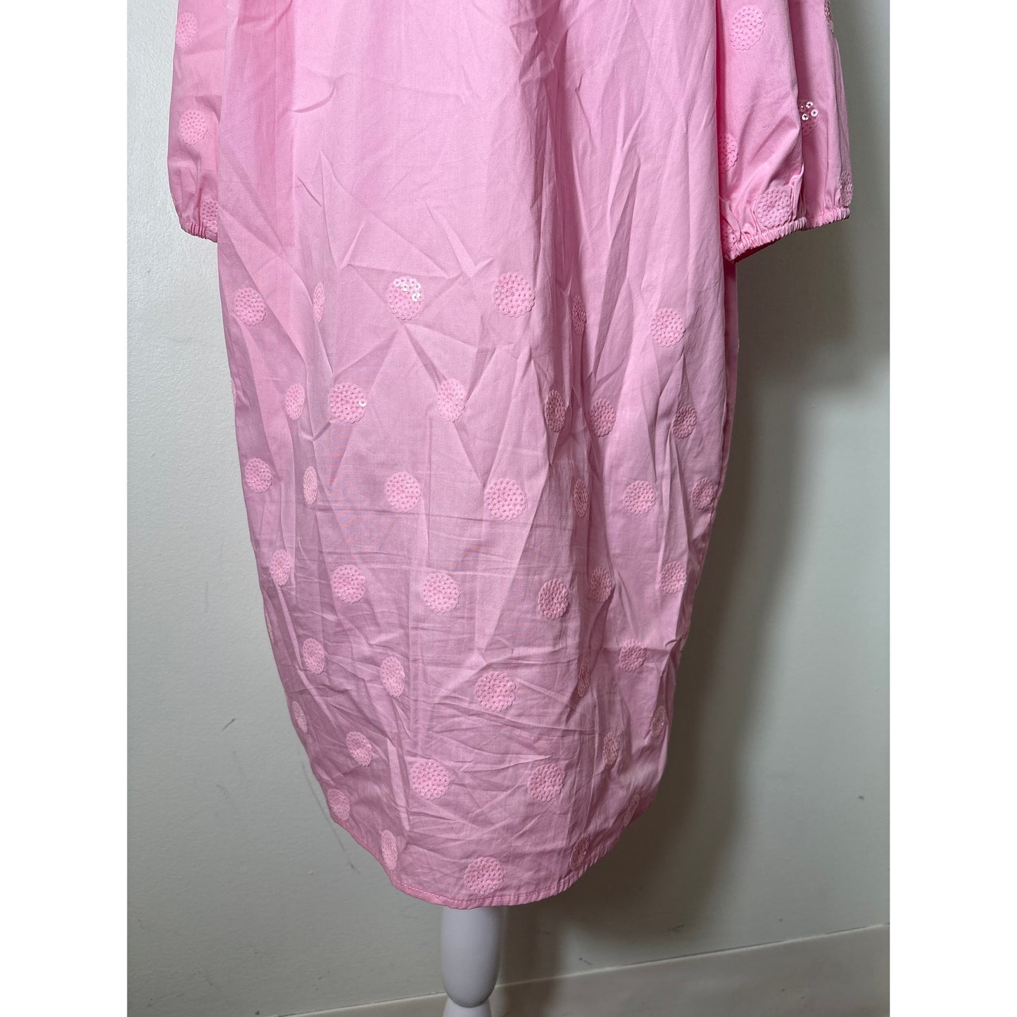 Caryn Lawn Pink 3/4 Sleeve Button Up Cotton Knee Length Dress Sz L