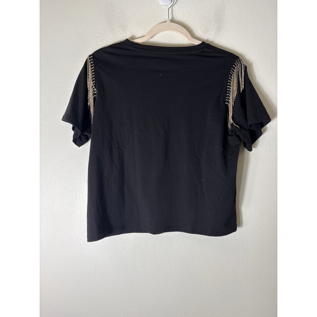 NWT Joie Black Tee With Rhinestone Fringe Sz S