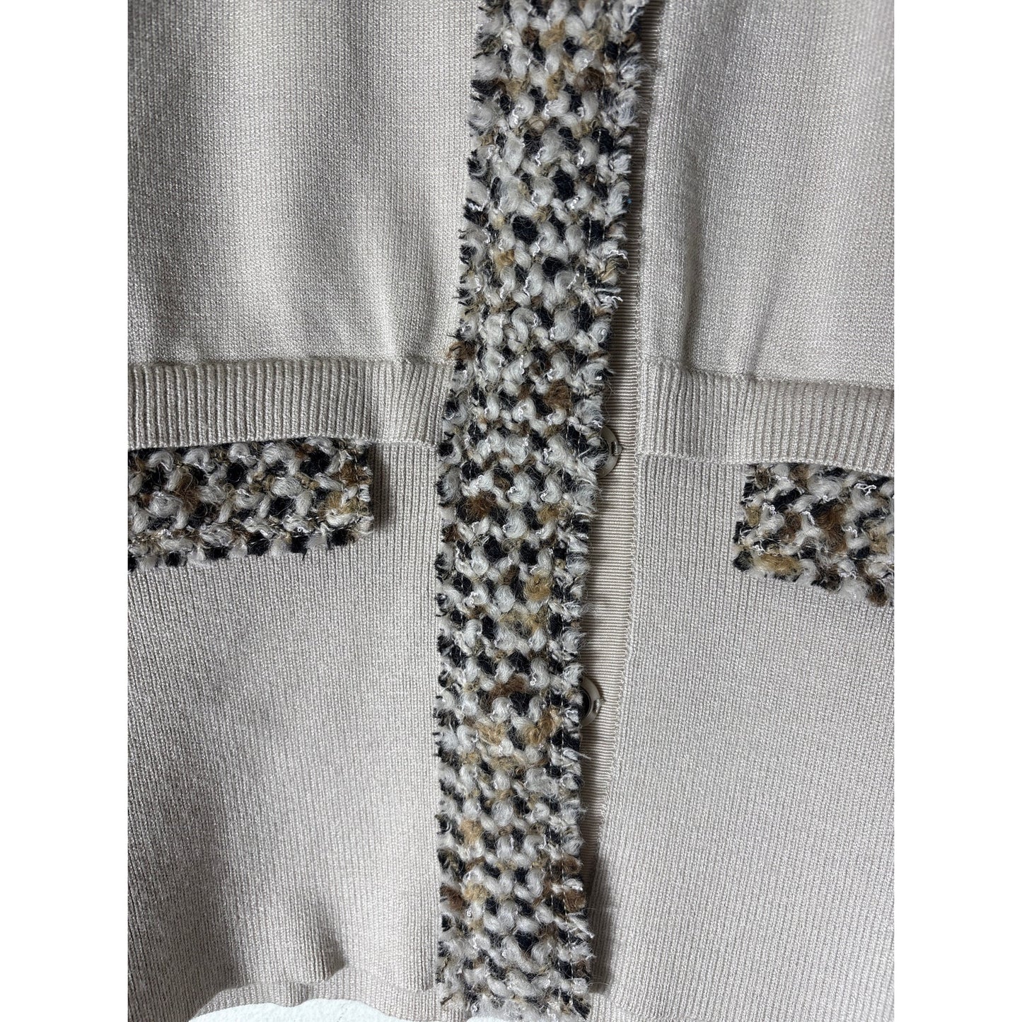 Carlisle Light Tan Cardigan Sweater & Skirt Set With Wool Trim Sz S/4