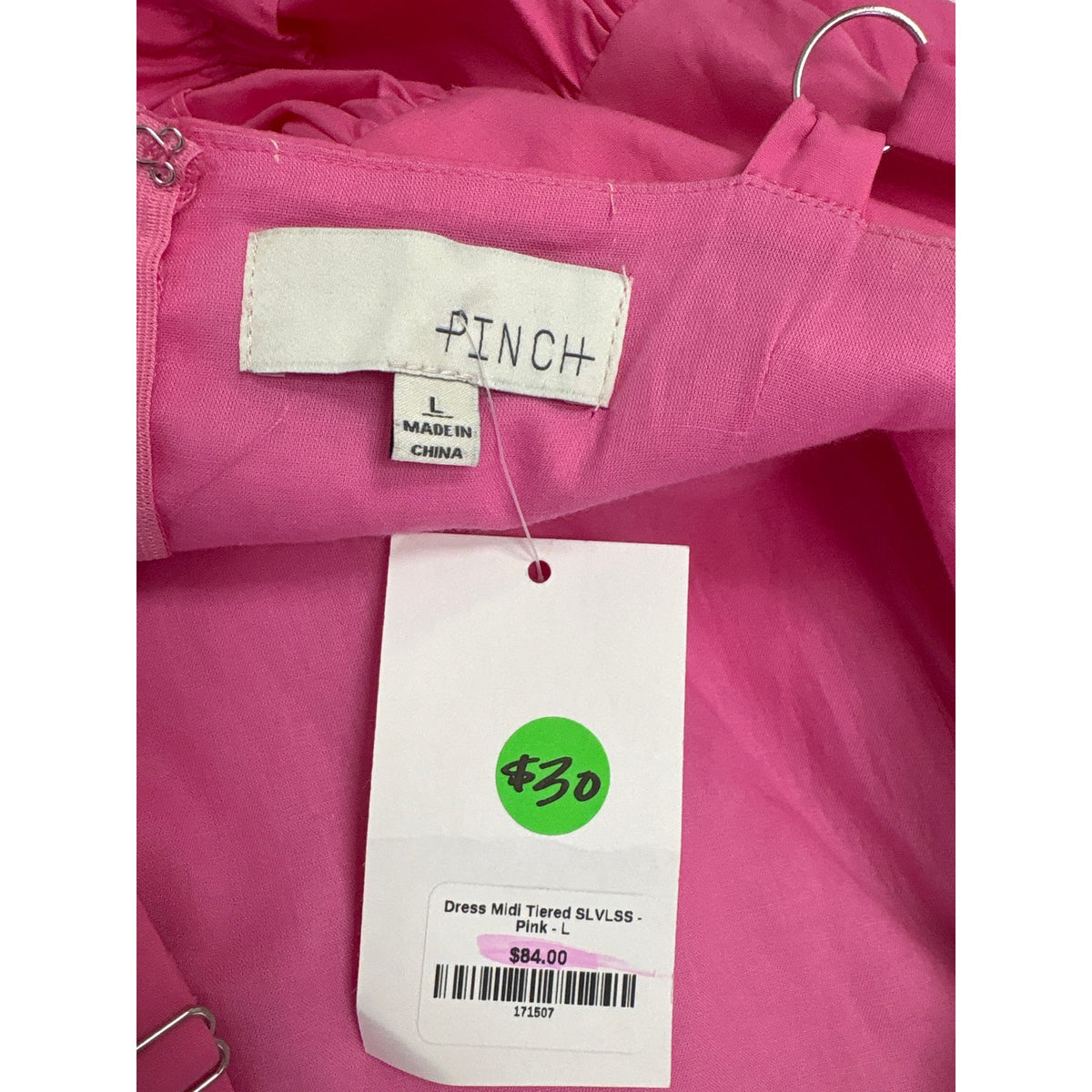 NWT Pinch Pink Sleeveless Tiered Cotton Midi Dress Sz L