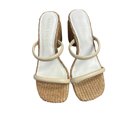 Oasis Society Straw Block Heel Strappy Sandals Sz 8