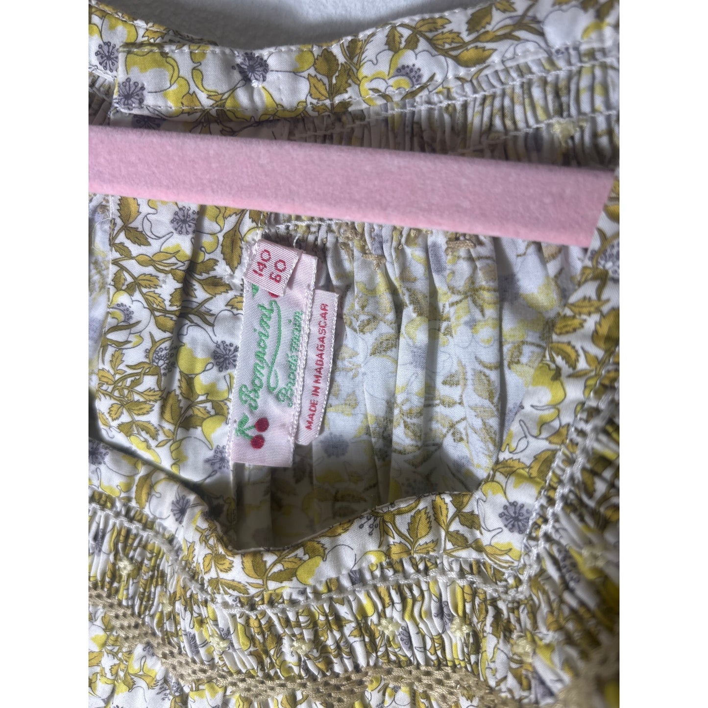 Girls Bonpoint Yellow Leaf Print Cap Sleeve Cotton Top Sz 10