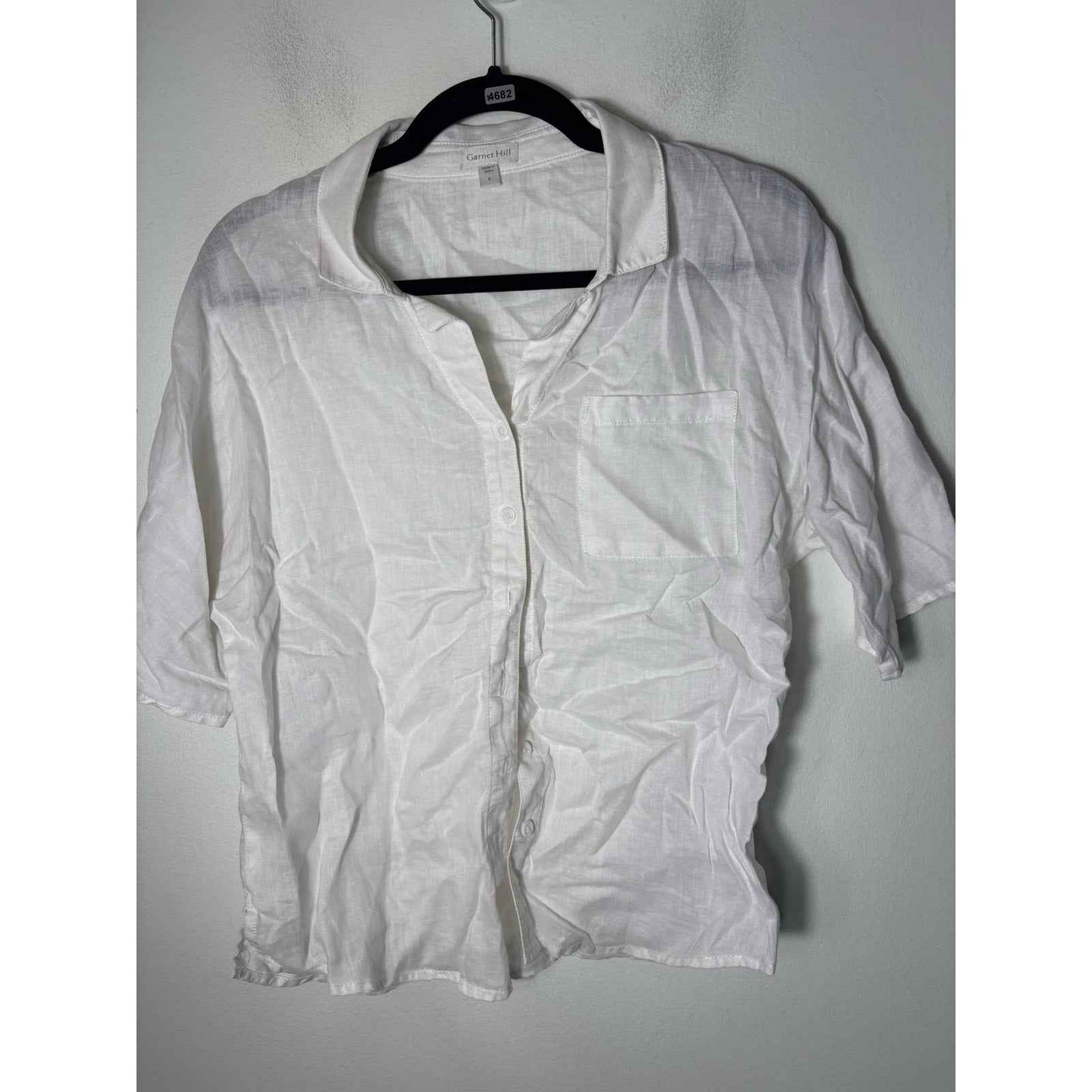 Garnet Hill White Linen short Sleeve Button Up Top sz 8