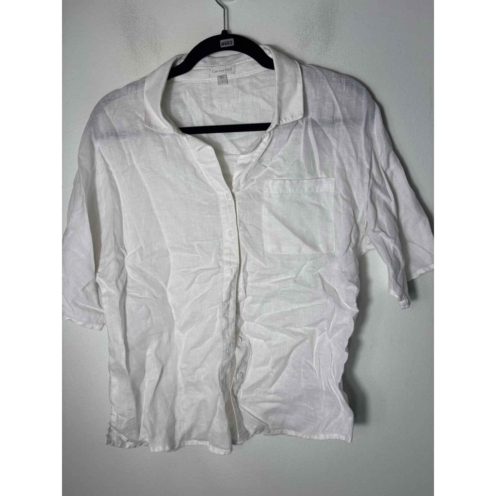 Garnet Hill White Linen short Sleeve Button Up Top sz 8