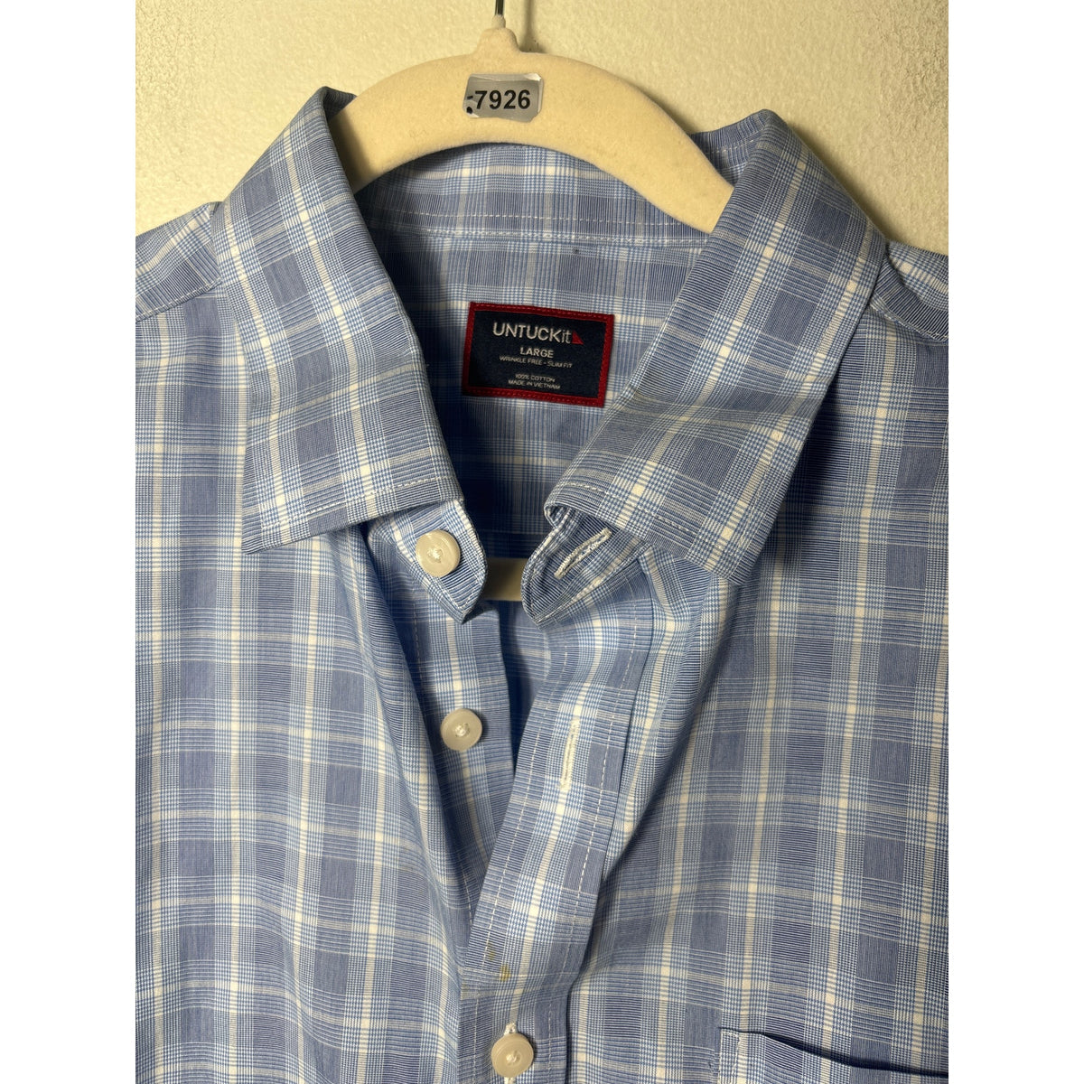 Men's Untuckit Blue Plaid Long Sleeve Cotton Button Down Shirt Sz M
