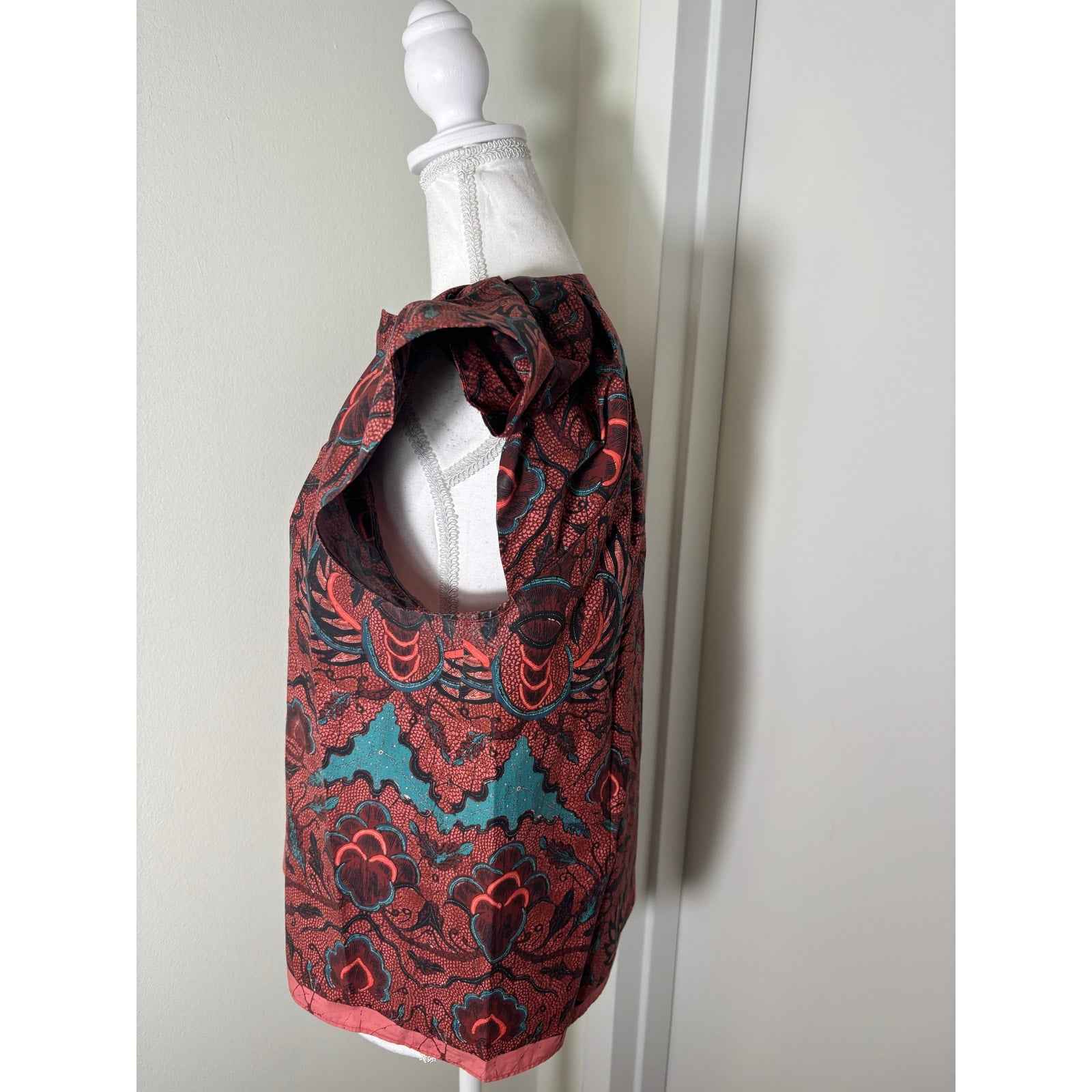 Ulla Johnson Orange Teal Cap Sleeve V-Neck Cotton Top Sz 2