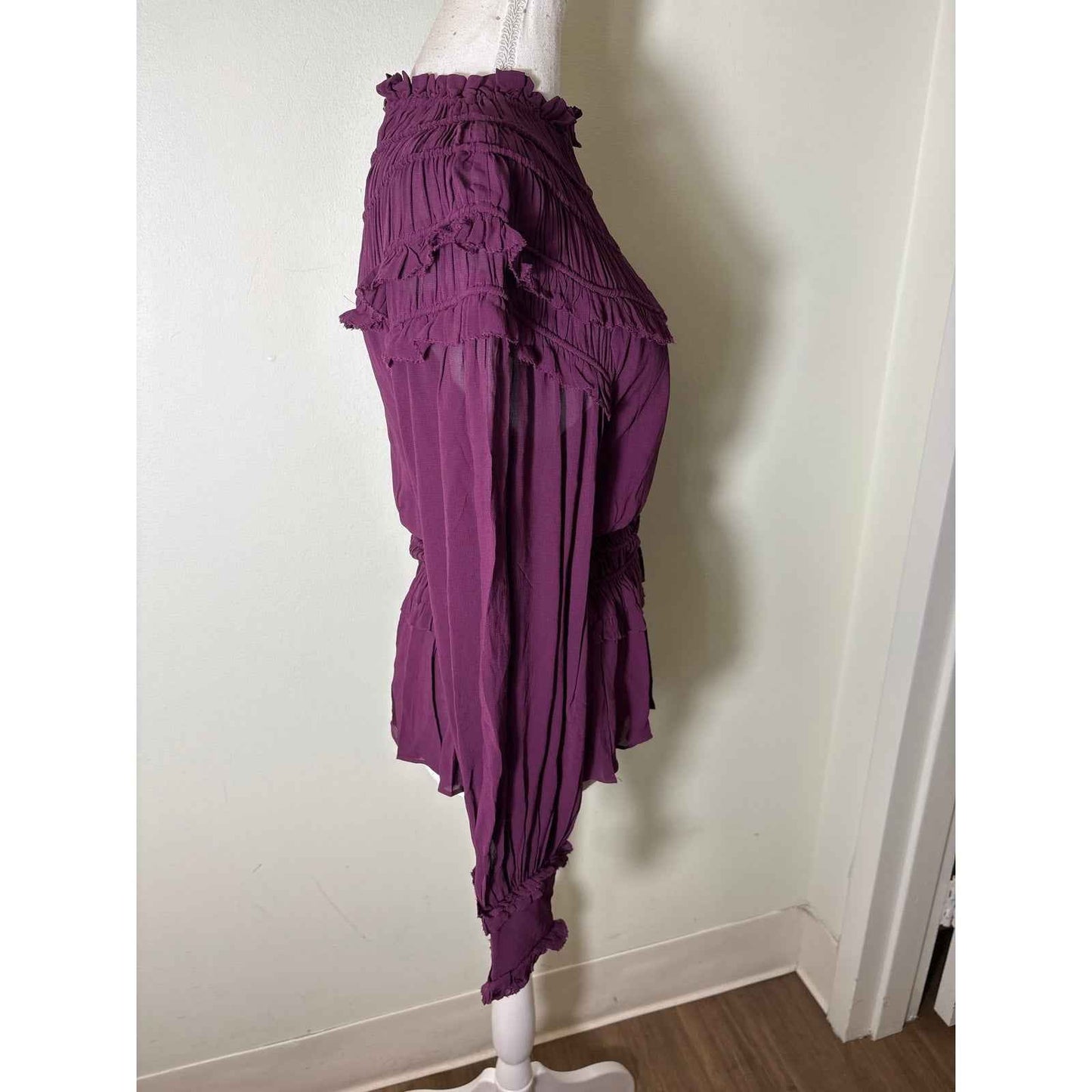 NWT Farm Rio Eggplant Purple Long Sleeve Ruffled Top Sz S