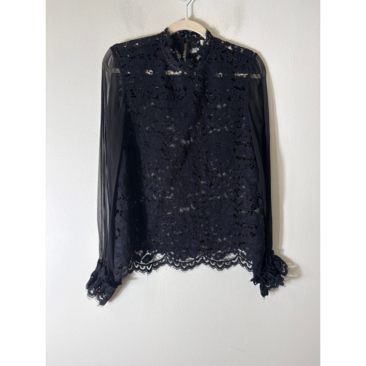 Alexis Black Long Sleeve Lace High Neck Blouse Sz M