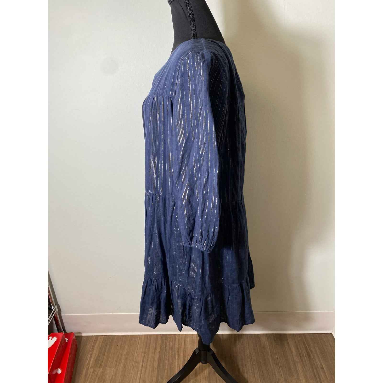 Trovata Birds of Paradis Blue Knee Length A-Line Dress Sz M