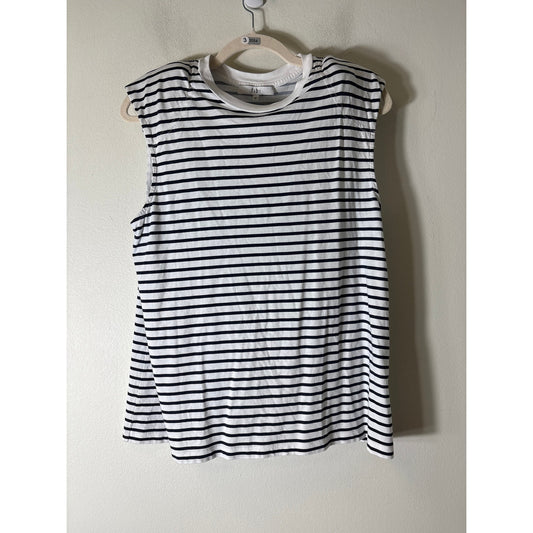 Tibi Black and White Stripe Sleevless Cotton Shirt Sz M