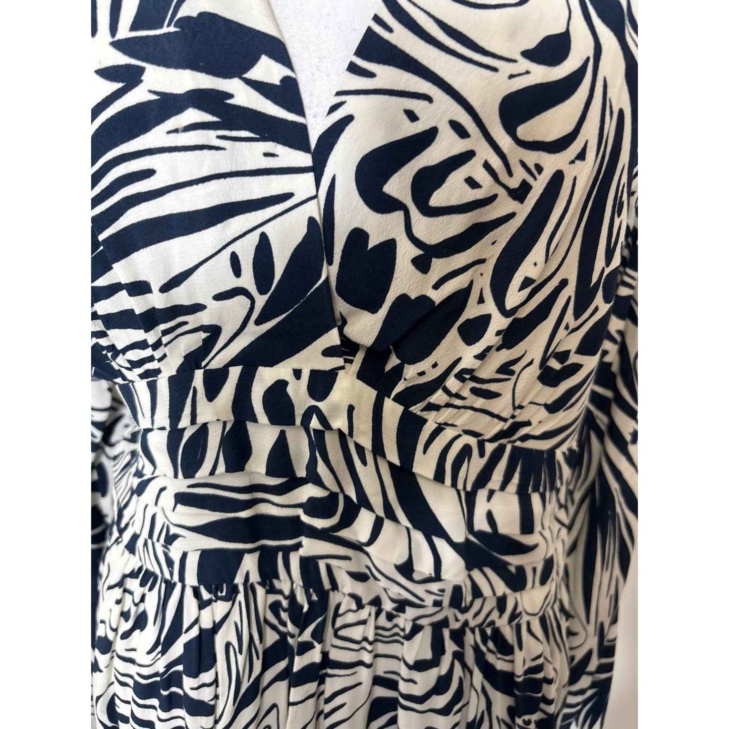 Ba&sh White and Navy Print Long Sleeve Knee Length "Lady" Dress Sz M