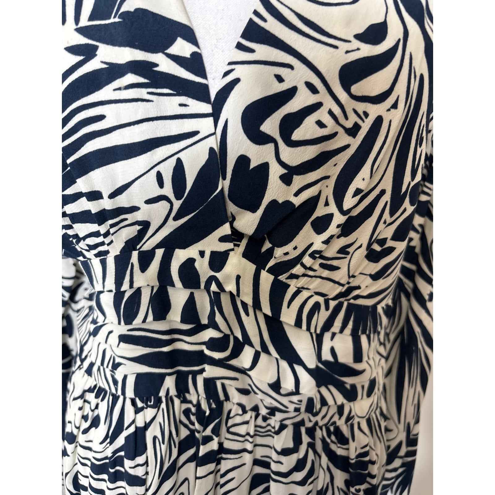 Ba&sh White and Navy Print Long Sleeve Knee Length "Lady" Dress Sz M