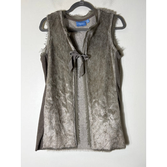 Simply Vera Wang Gray Faux Mixed Media Sleeveless Cardigan Sz XS