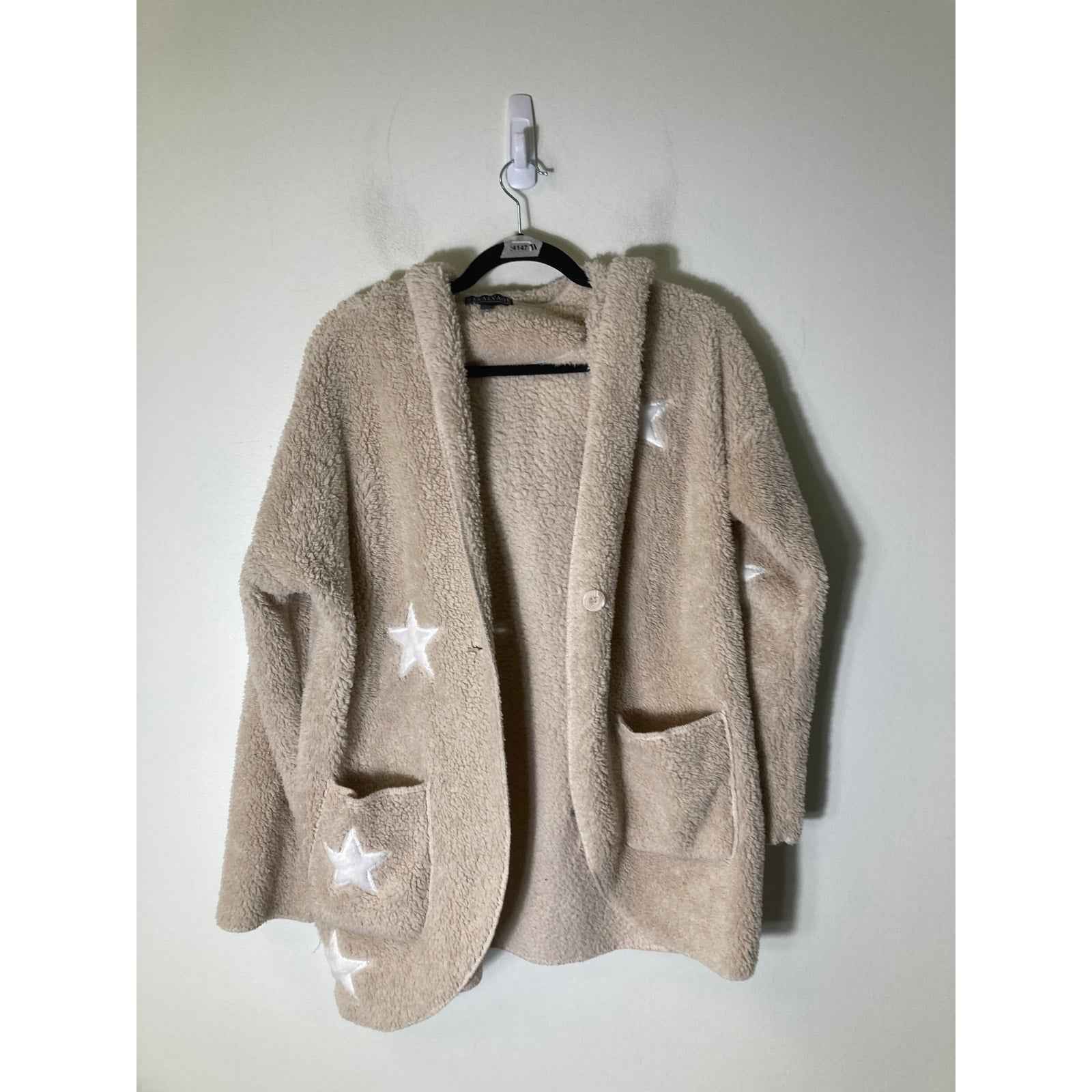 P.J. Salvage Off White Long Sleeve Fleece Button Up Hooded Jacket Sz S