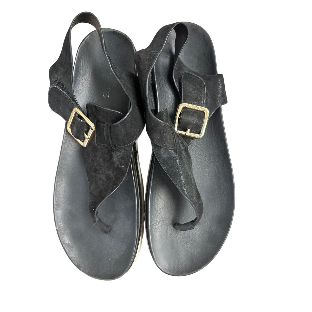 J/Slides Black Velcro Buckle Thong Slides Sz 10