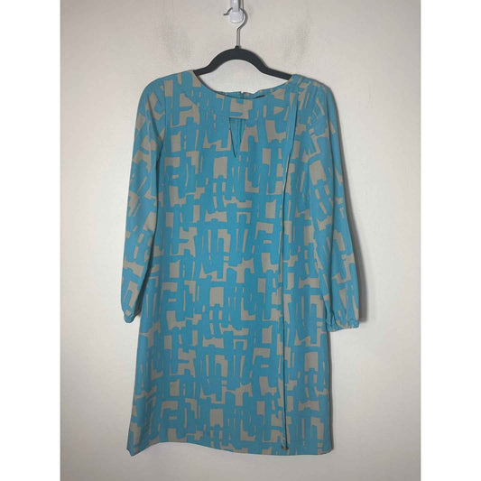 Tahari Blue Long Sleeve Knee Length Shift Dress Sz 4