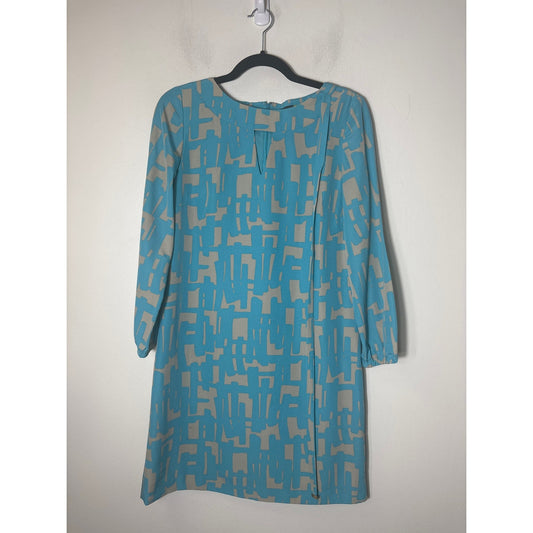 Tahari Blue Long Sleeve Knee Length Shift Dress Sz 4