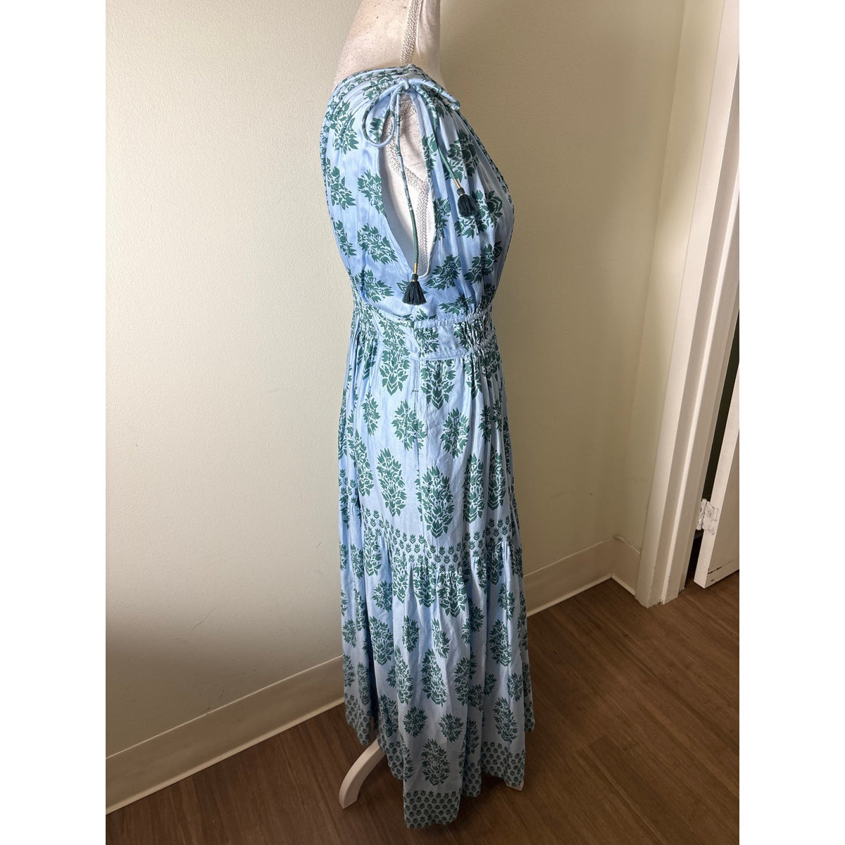 Omika Blue With Green Floral Maxi Dress Sz S