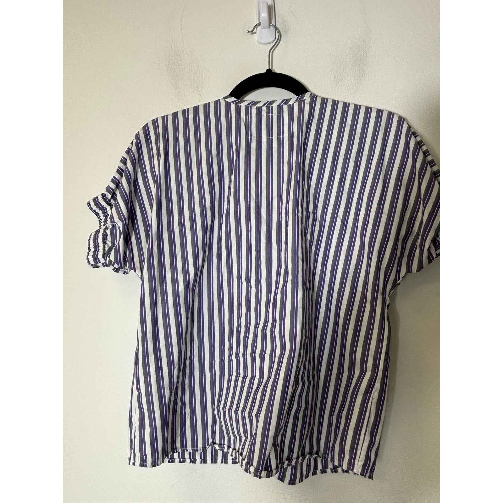 The Shirt Rochelle Behrens Purple Green Stripe  Cotton Button Up Shirt Sz XS
