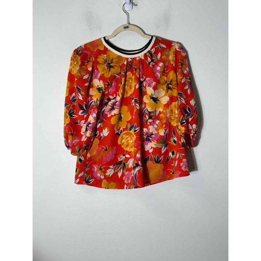 THML Orange Floral Print 3/4 Sleeve Top Sz S