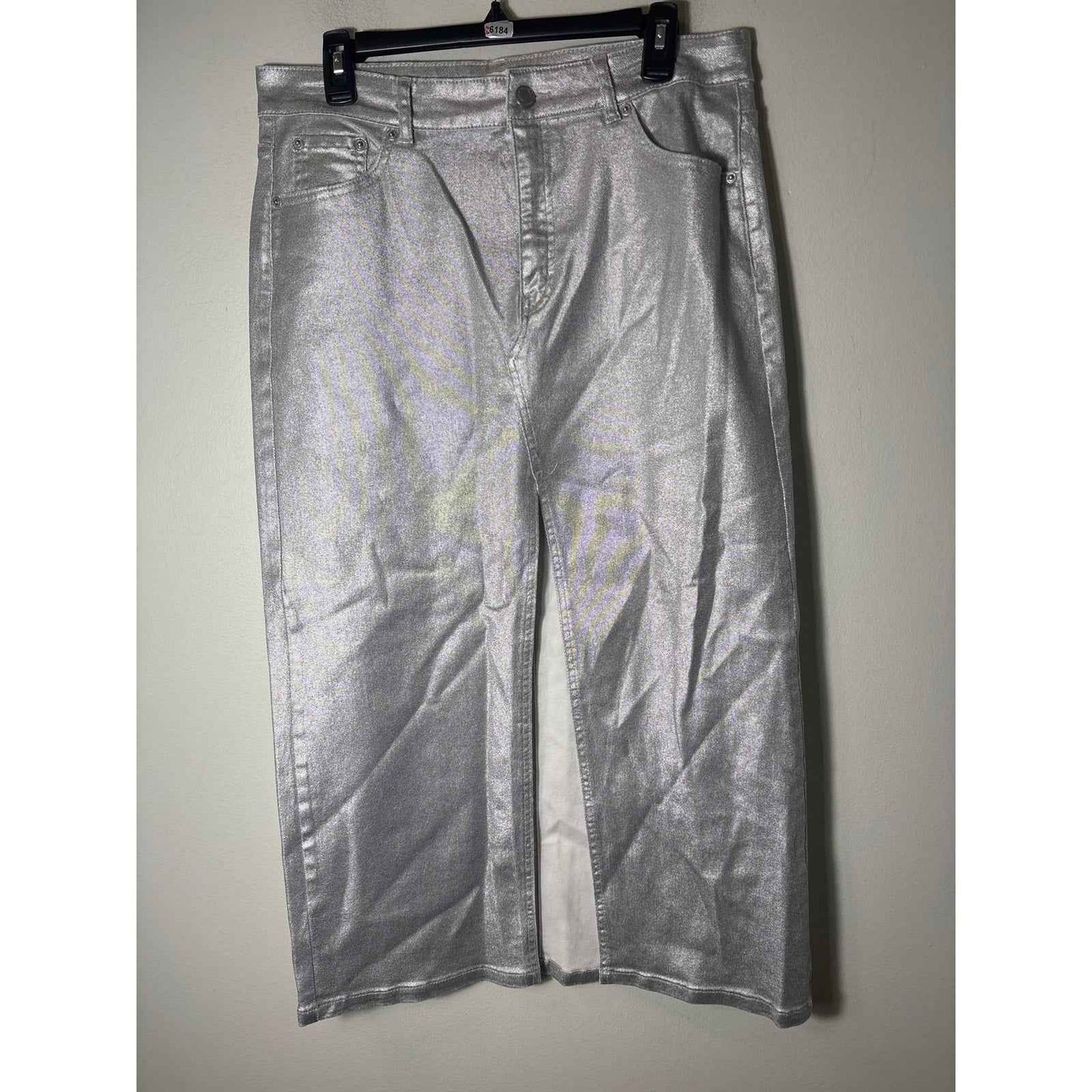 Pull & Bear Silver Metallic Denim Maxi Skirt Sz XL